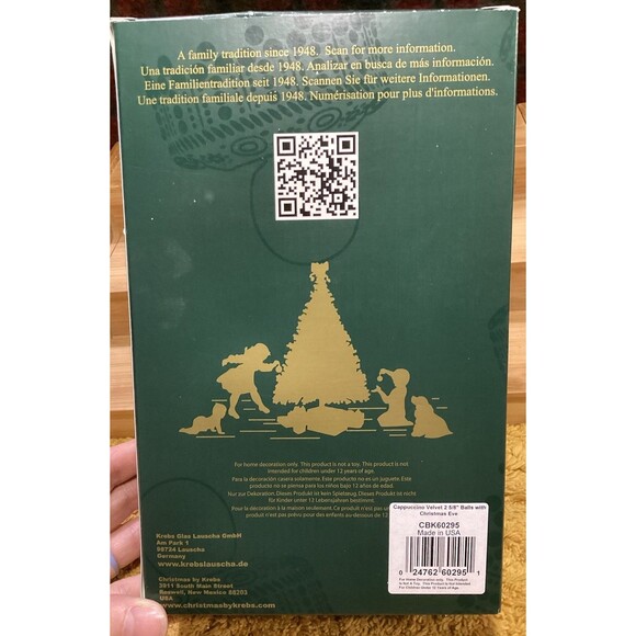 Krebs Glass Ornaments Cappuccino Velvet Balls With Christmas Eve Boxed Set Of 4 - Picture 6 of 8